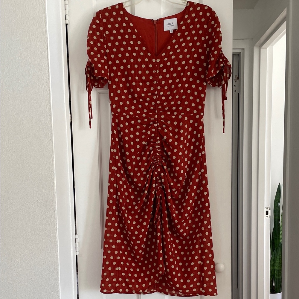 J.O.A. Rust w/White Polka Dot Midi Dress